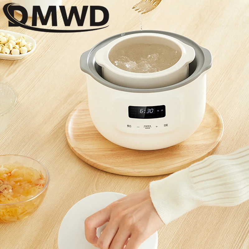 DMWD Electric Slow Cooker 200W Multifunction Food Steamer Baby Porridge Soup Bird's Nest Stew Pot Ceramic Liner Cooking Machine