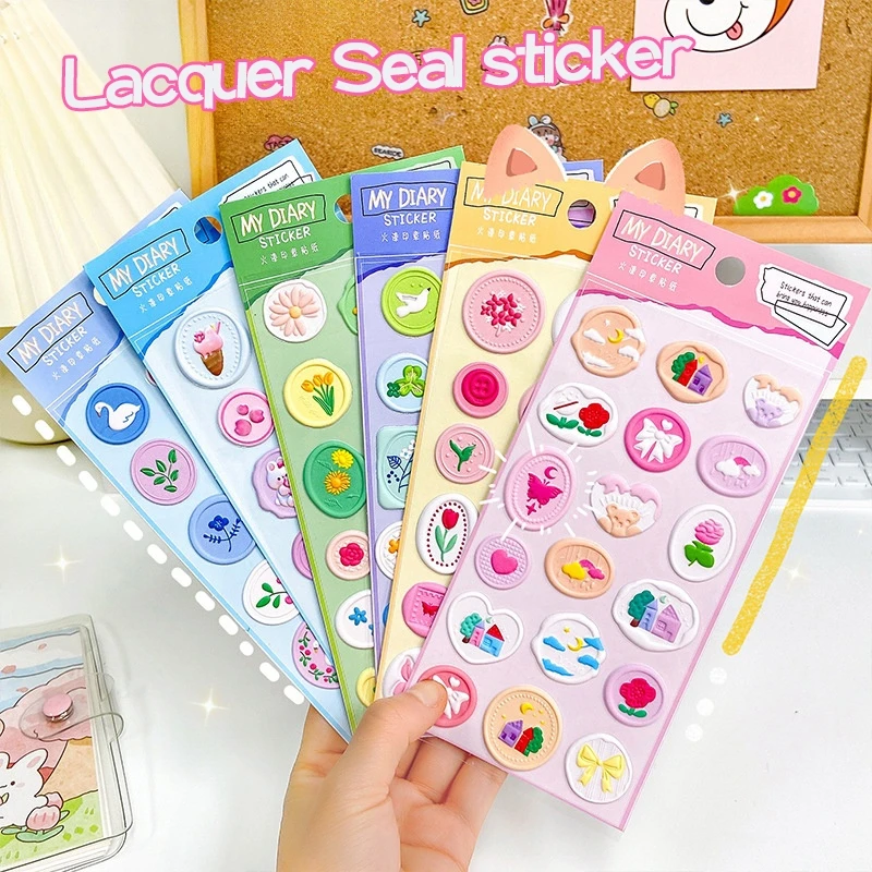 3D Wax Seal Stickers Korean Embossed Seal Stamp Stickers Self Adhesive Wedding Invitation Envelope DIY Scrapbook Gift