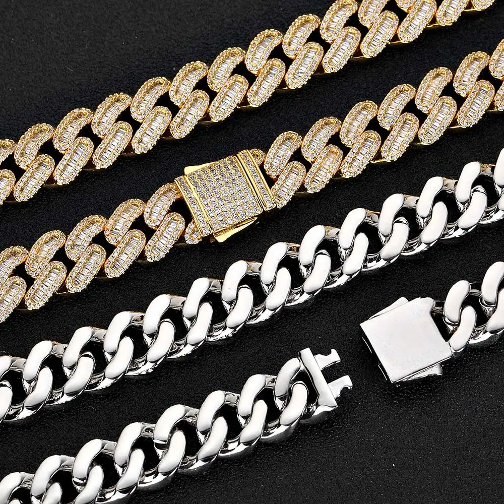 12MM Miami Princess Cut Rectangl CZ Cuban Link Necklace for Women Gold Silver Color Luxury Diamond Cuban Choker Iced Out Jewelry