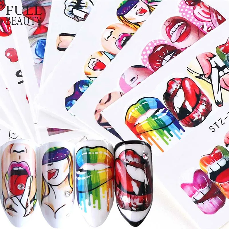 1pcs Pop Style Water Nail Art Slider Sticker Transfer Tip Cool Girl Lips Rose DIY Nail Decal Decor Tool CHSTZ756-763