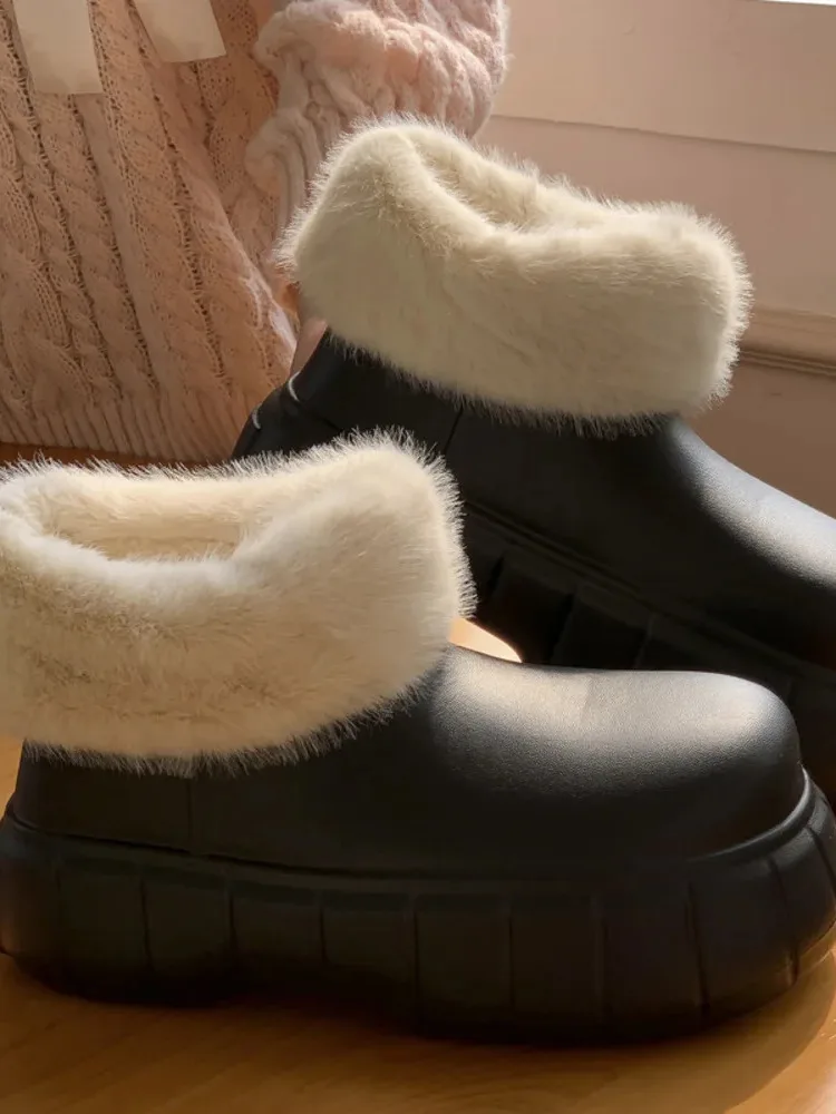여성용 하이탑 방수 가방, 면 신발, 플러시 및 따뜻한 실내 가정, 배설물에 밟히는 감각의 EVA, 겨울
