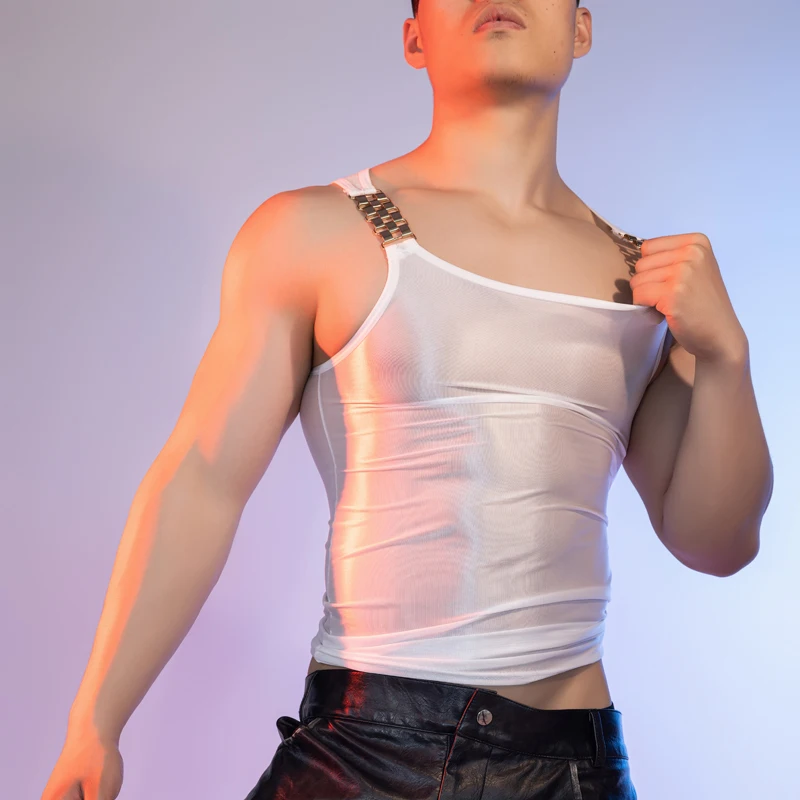 Tank Tops Sheer Transparent Oil Shiny Men's Vest Man Clothing Night Club High Elastic Sleeveless Shirt singlet men