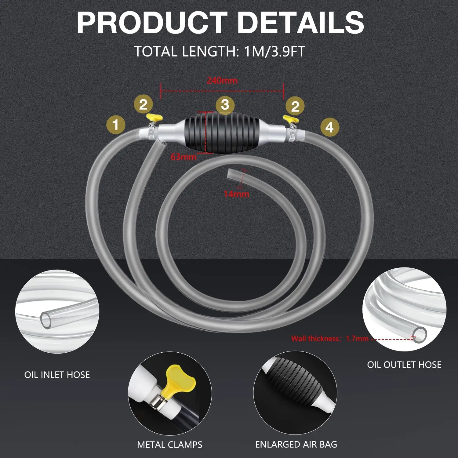 Multifunction Liquid Sucker , Manual Fuel Transfer Gasoline Transfer , Portable Fuel Syphon for Gas Gasoline Petrol Oil Liqui