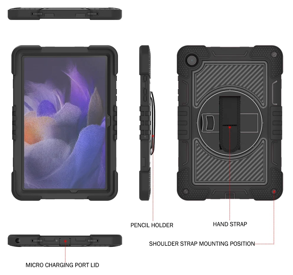 Hand Shoulder Strap and Stand Case for Tablets - 360 Rotating Kids Safe Cover