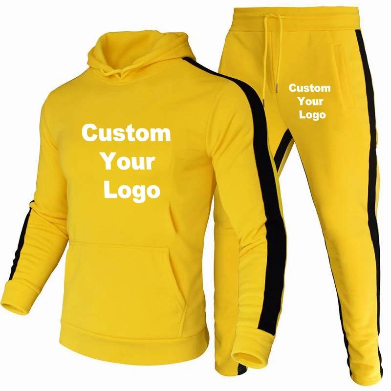 Men Tracksuit Winter Sets Custom Your Logo Hoodies+Pants Two Pieces Casual Male Sportswear Gym Jogging Suit Plus Size