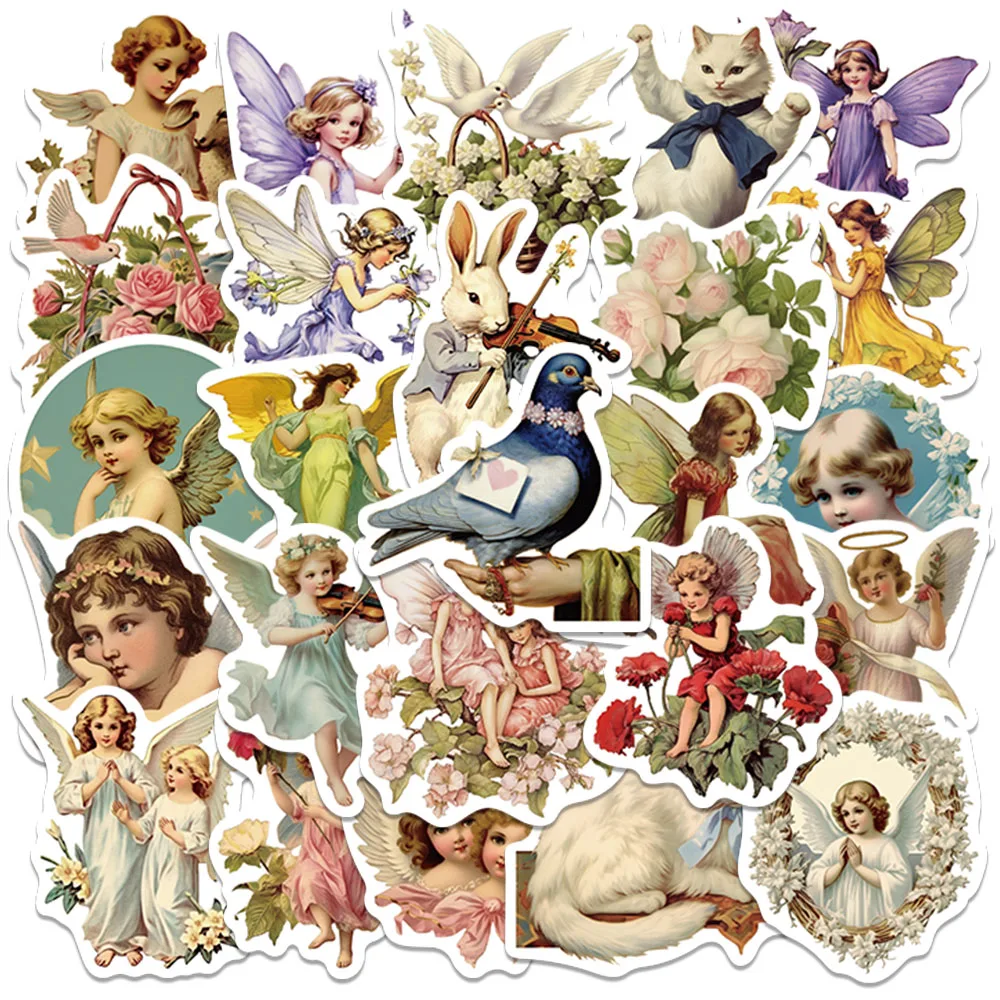 50pcs Retro Cartoon Aesthetic Fairy Tale Angels Stickers Water Bottle ...
