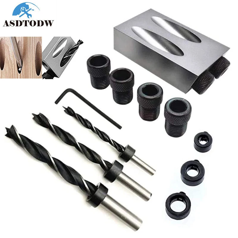 15° Pocket Hole Jig Kit Twin Dowel Drill Joinery Tool System for