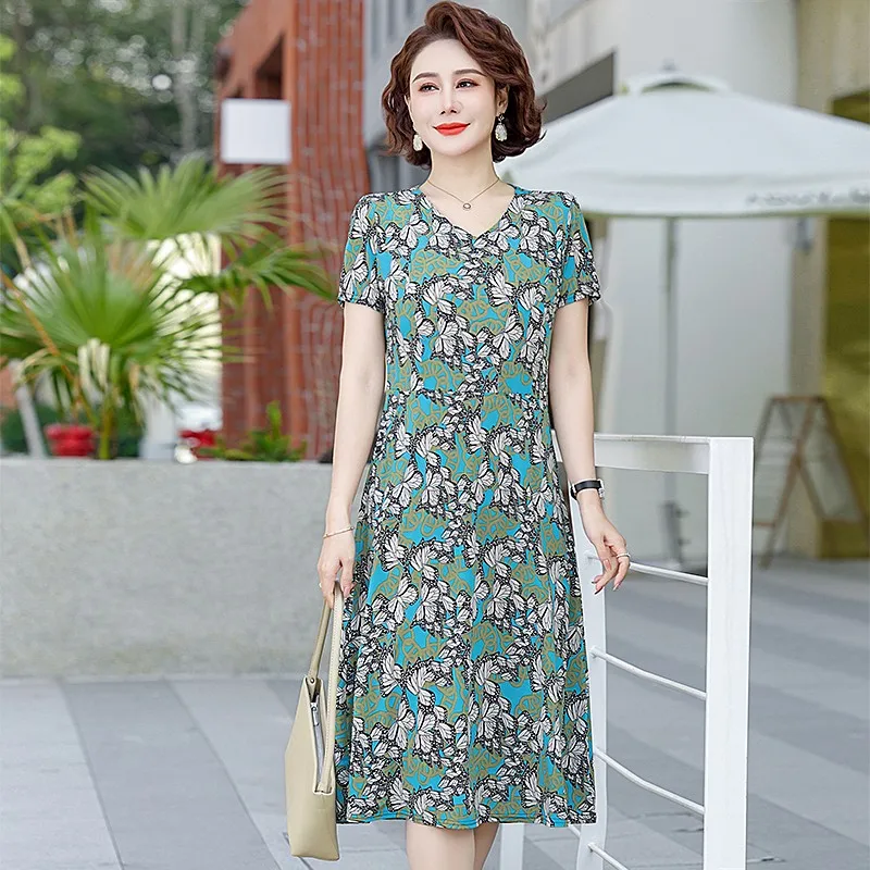 New Fashion Causal Summer Dresses For Women Vintage Short Sleeve V