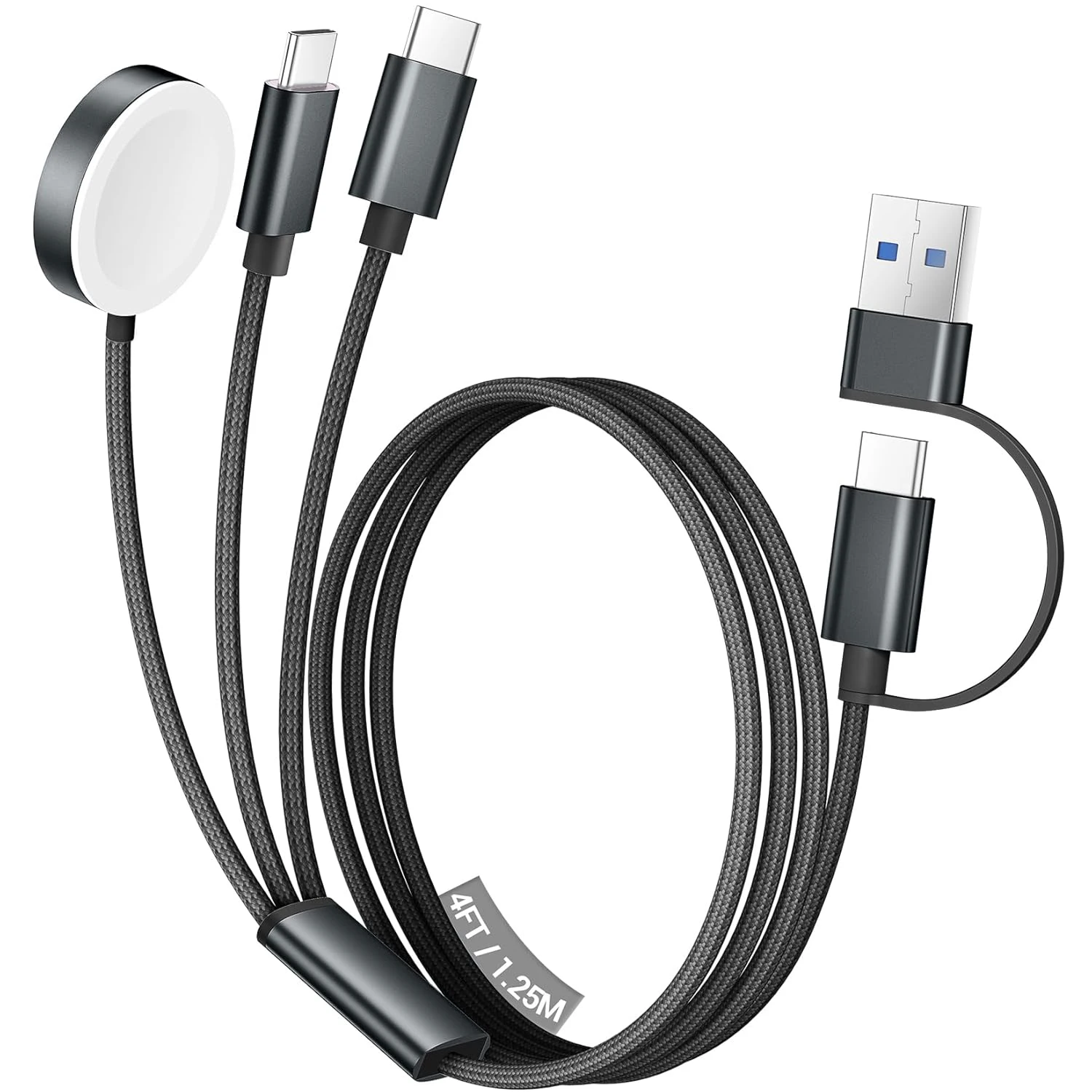Enhanced Multi-Device Fast Charging Cable with Magnetic Wireless Charger Functionality for Smartwatches and Smartphones