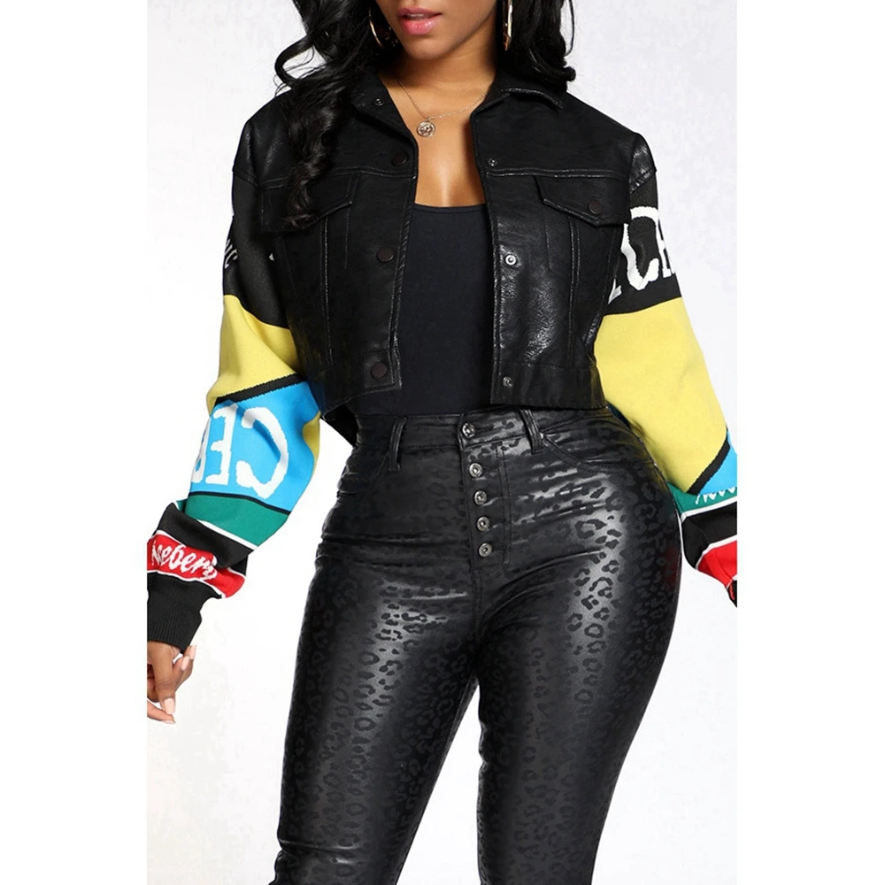 2024 New Autum Winter Streetwear Rock Pu Leather Jacket for Women Moto & Biker Hip Hop Letter Print Long Sleeve Coat Lady Outfit