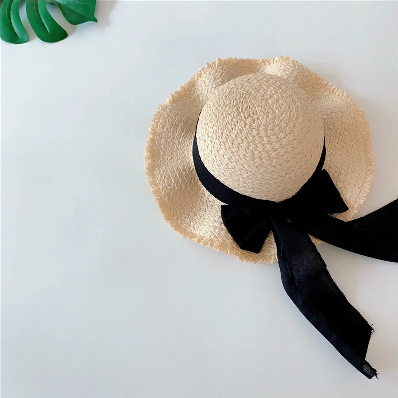 Summer Girls Caps Black Ribbon Decorate 