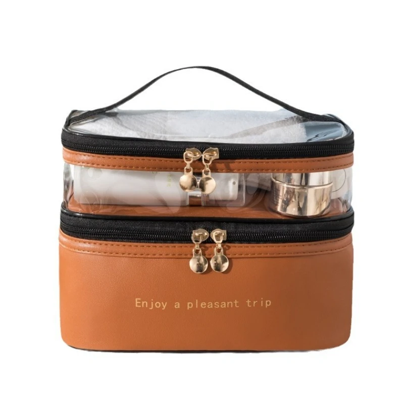 Double Transparent PU Cosmetic Bag Portable Washing Bag Big Capacity Makeup Bags Waterproof Travel Toiletry Bag Storage Bags