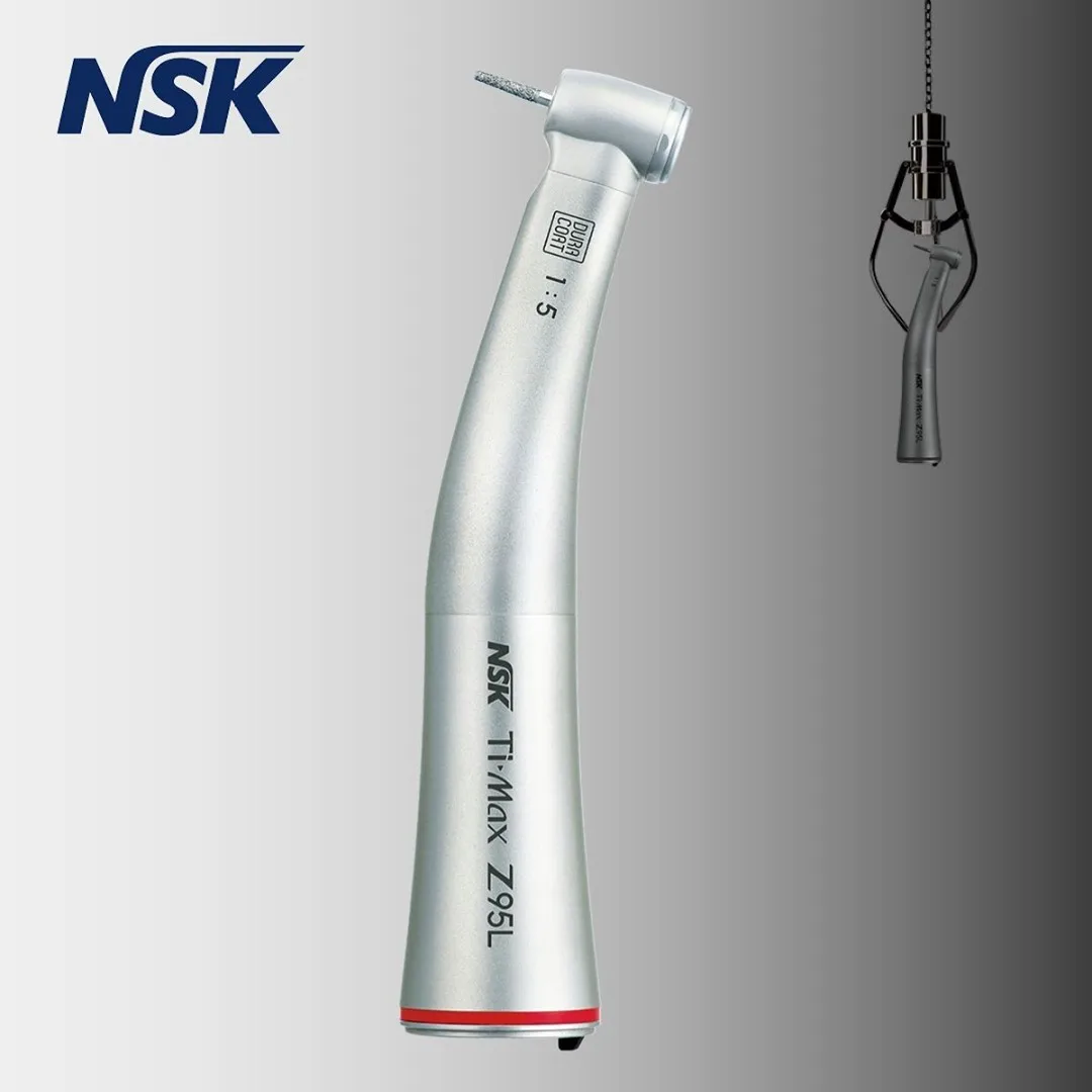 

NSK Ti Max Z95L Dental Contra Angle Handpiece 1:5 Transmission FG-burs (Ø 1.6 mm) Internal Water Fibre-Optic Red Ring ﻿