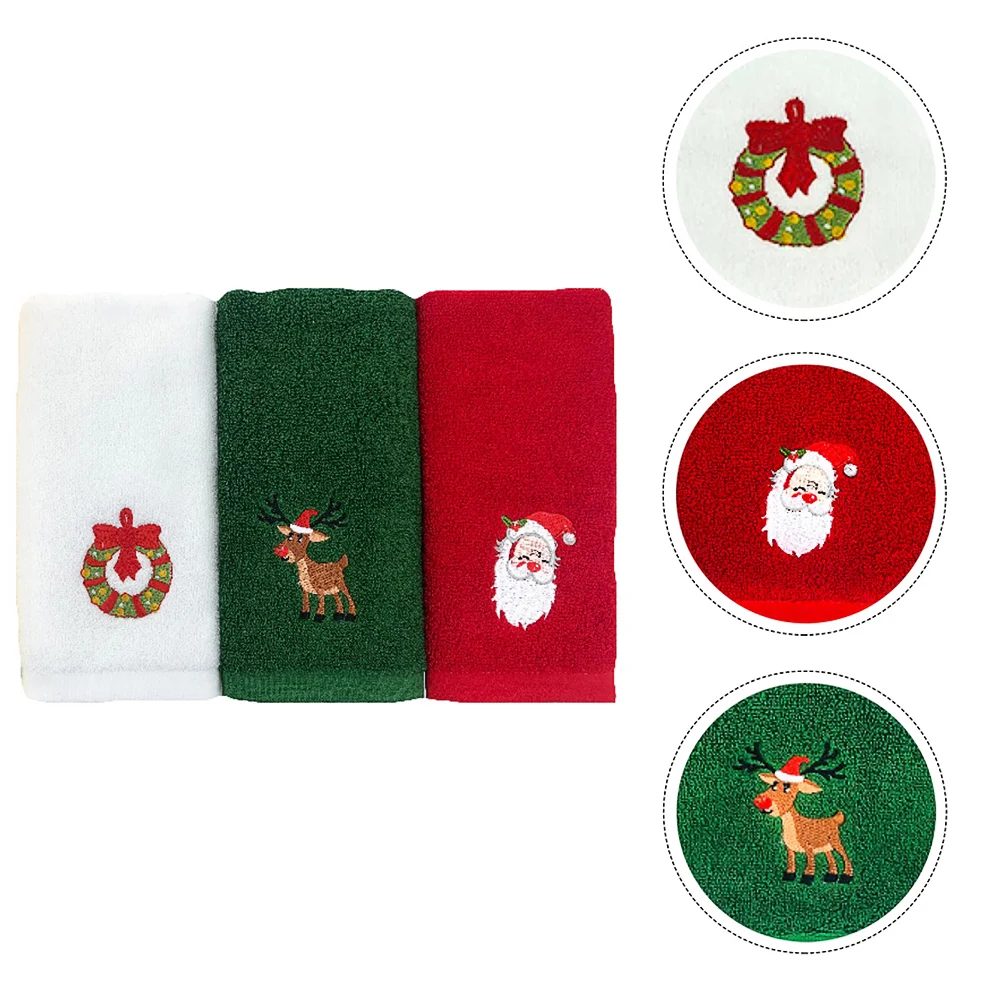 

3 Pcs Christmas Towel Hand for Hands Towels Bathroom 100% Cotton Set Toilet Glove