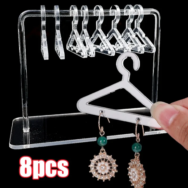 8pcs Earring Jewelry Hanger Display Stand Acrylic Organizer Creative Coat Hanger Shape Showcase Ear Stud Jewelry Storage Tools