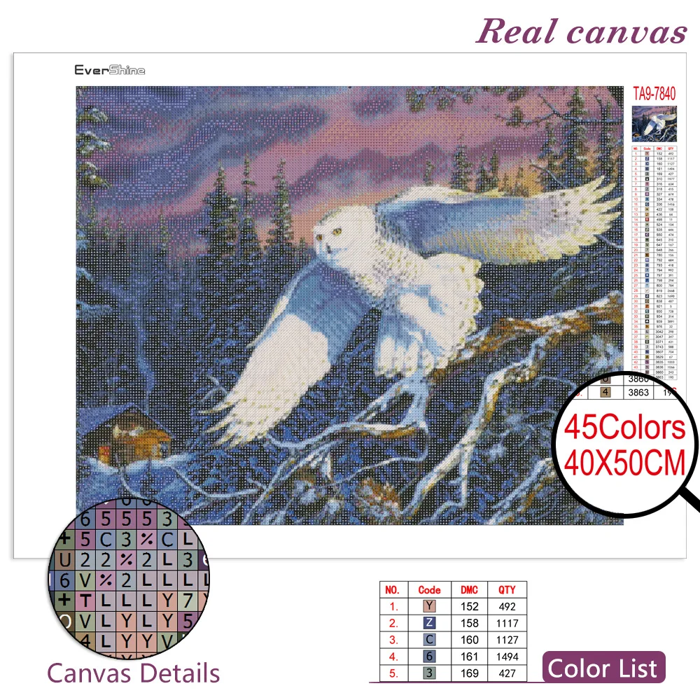 EverShine 5D Diamond Painting Owl s Full Square Cross Stitch Diamond Embroidery Animal Rhinestones Picture Home Decor