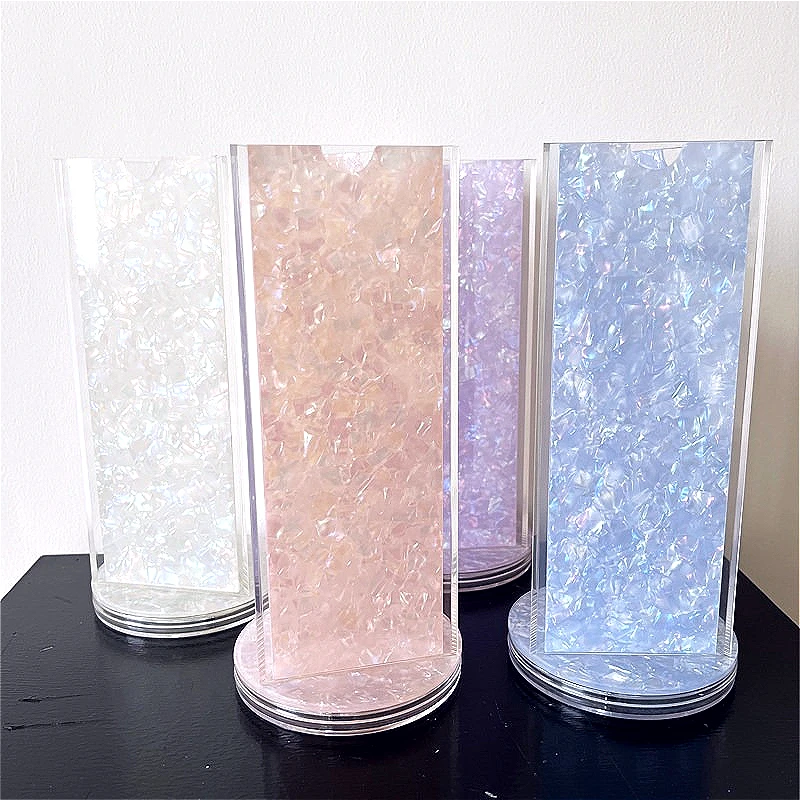 무지개빛 아이스 크랙 글리터 회전식 삼각형 아크릴 롱 레이저 티켓 보관 케이스, 21x7.2cm 카드 수납 가능한 세로형 디스플레이 랙