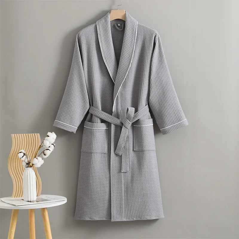 Multi Colors Cotton Waffle Patterned Bathrobe High Quality Embroidery Water Absorption and Quick Drying Bathrobe Couples cotton bathrobe