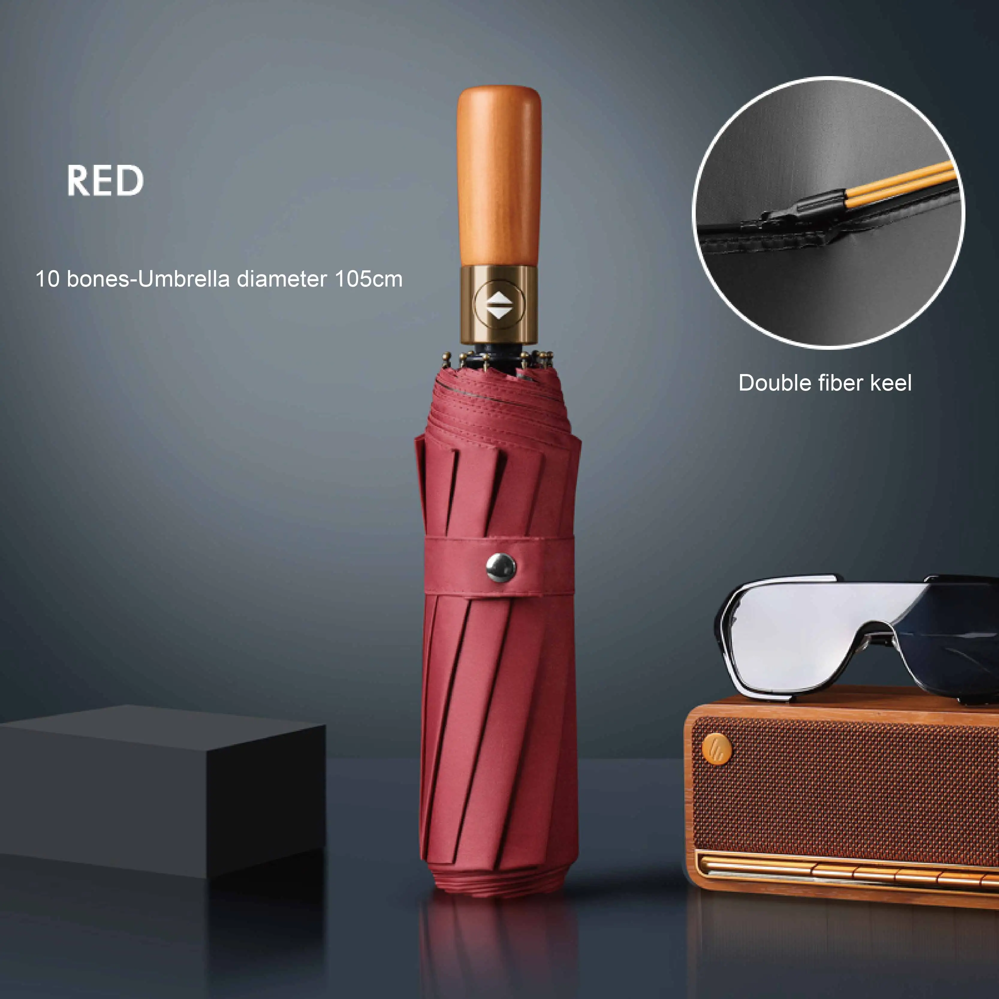 Folding Umbrella 24 bone retro solid wood handle fully automatic sun protection and ultraviolet for men and women folding umbrella mini sun umbrella automatic sun umbrella