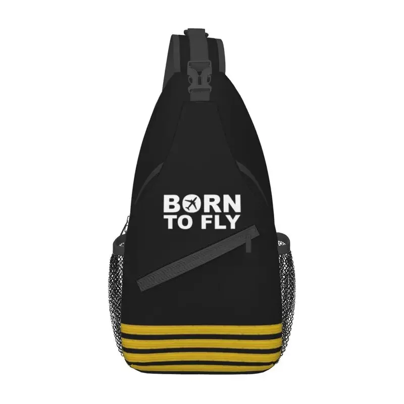 

Born To Fly Captain Stripes Flight Pilot Sling Chest Crossbody Bag Men Aviation Aviator Airplane Shoulder Backpack for Hiking