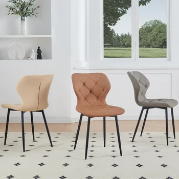 AINPECCA Dining Chairs Set of 2/4 Modern Kitchen Accent Chairs with Velvet Faux Leather Thickened Backrest Matte Metal Legs
