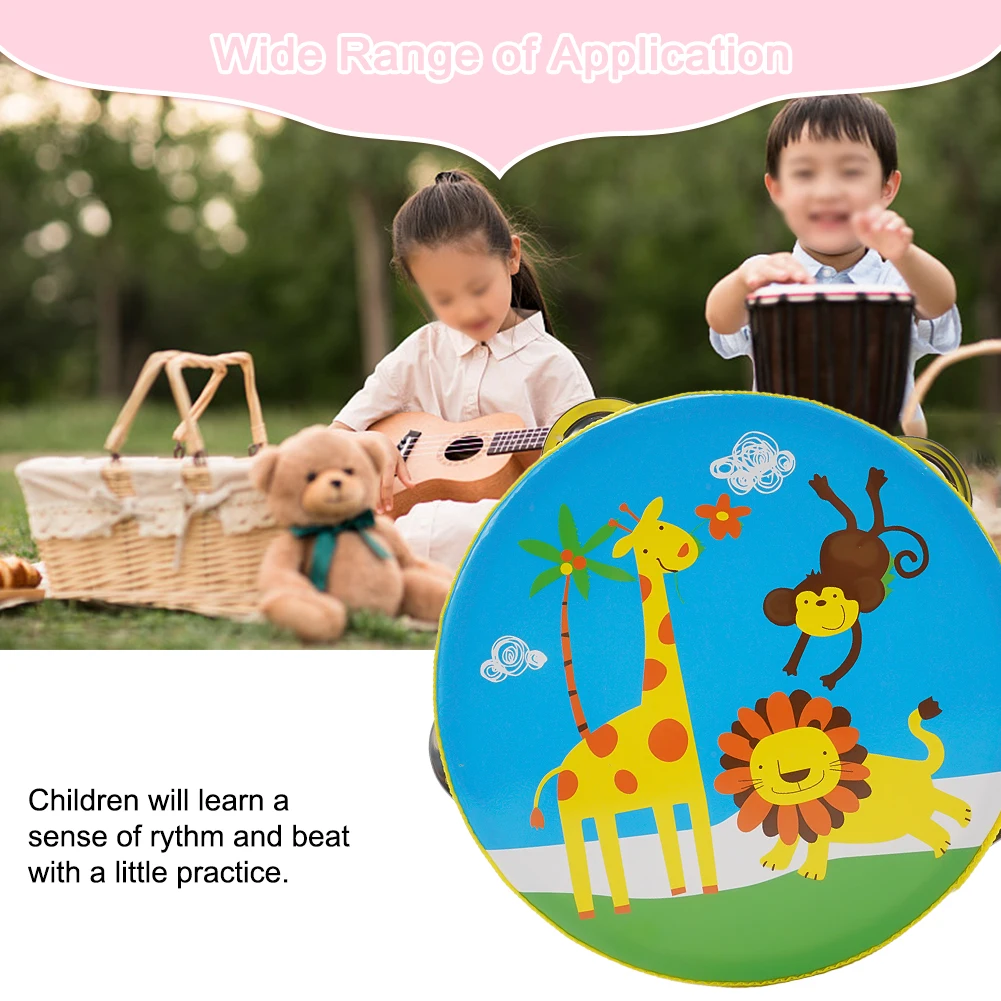 Description Picture 5 of item6inch Cartoon Hand Drum Tambourine Mini Wood Baby Gifts Metal Jingles Musical Percussion Instrument For School Child Class