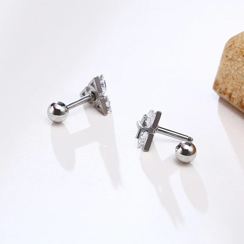 Men Stud Earring,Triangle Pierced Crystal Zircon Stud Earrings,Stainless Steel Tiny Minimalist Studs for Mens Women Jewelry 4