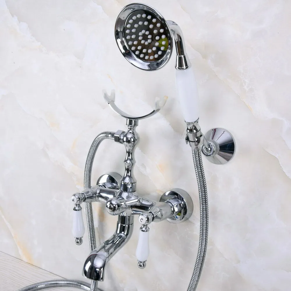 

Modern Chrome Brass Wall Mount Bathroom Bathtub Faucet Set WITH/ 1500MM Handheld Shower Spray Head Mixer Tap Dna238