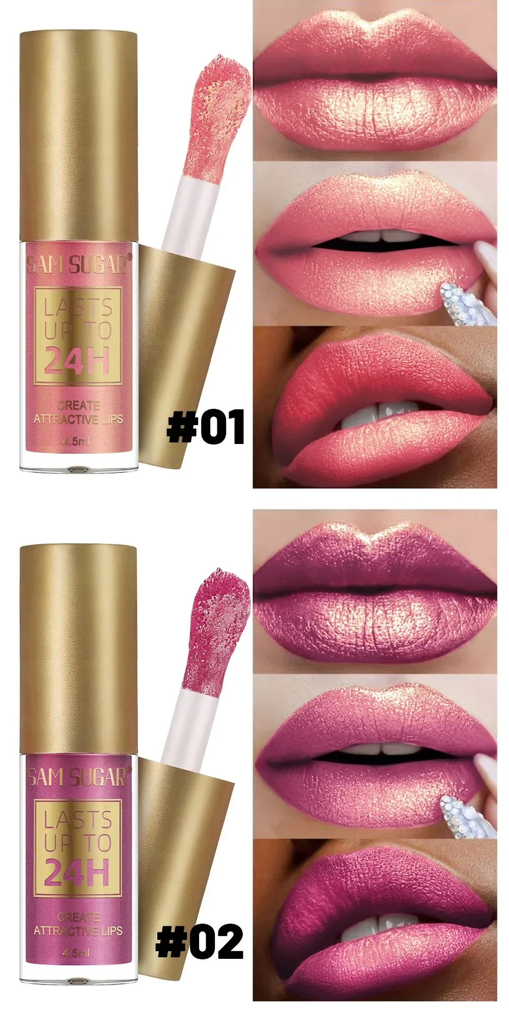 Description Picture 6 of item1PC Green Glitter Lip Glaze Waterproof Long Lasting Lip Gloss Bold & Intense Metallic Liquid Lipstick Pearlescent Tint Makeup