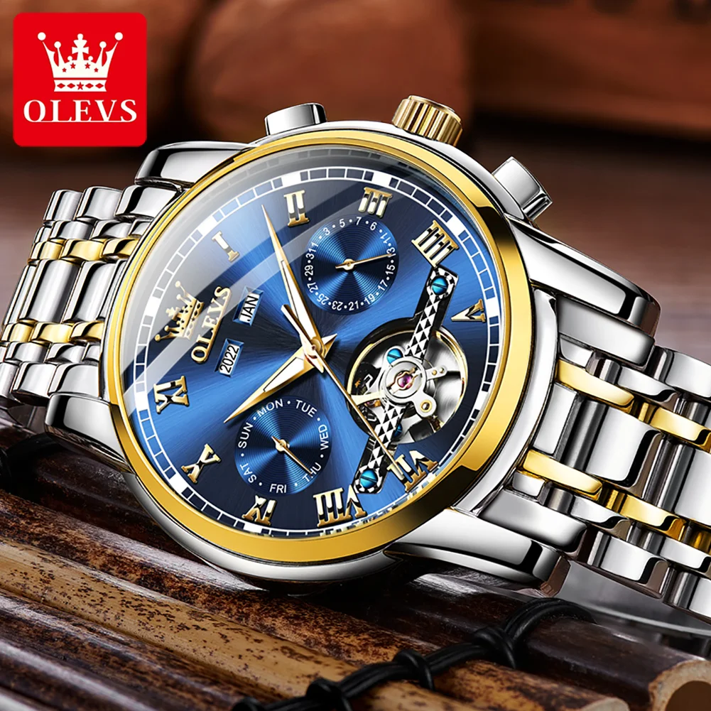 OLEVS 6607 orologi da uomo originali orologio da polso meccanico automatico da lavoro scheletro orologio impermeabile in acciaio inossidabile per uomo caldo