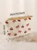 1pc，Pink bow patterned corduroy zipper makeup bag, lightweight and multifunctional makeup storage bag 2