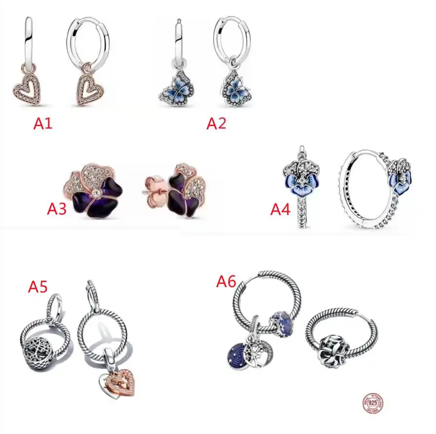 

New product love butterfly rose Pan earrings suitable for 925 sterling silver original DIY gifts for women