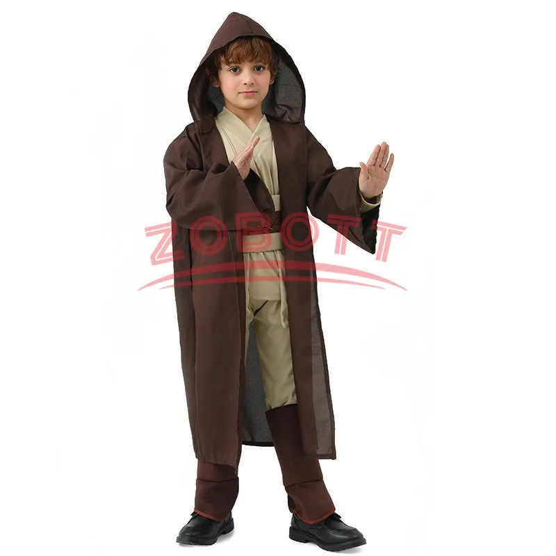 New Kid Children Jedi Knight Cosplay Costume Obi Wan Kenobi Uniform Suit Anakin Skywalker Hooded Robe Cloak Outfits