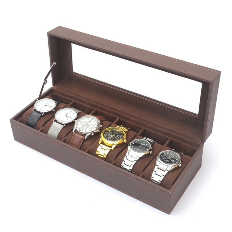 6 slots luxury fashion men home black color pu leather watch box top quality watch storage box for men Watches 200803-38