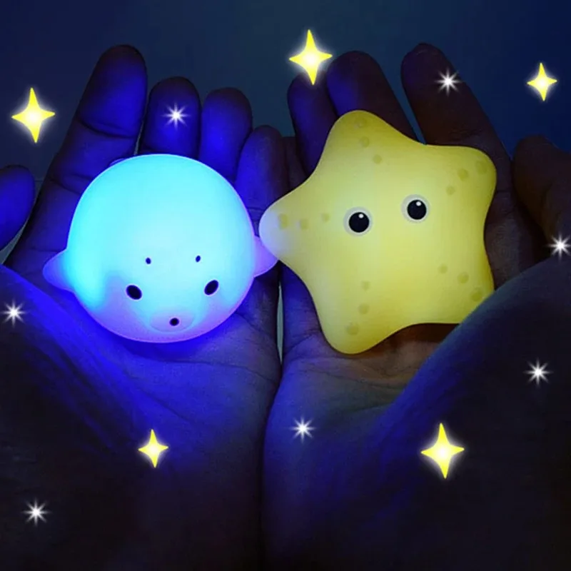 Baby Bath Swimming Pool Glowing Toy LED Light Bathtub Soft Rubber Float Induction Luminous Cute Animals Children Funny Gifts 4