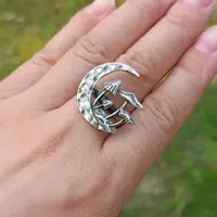 witch Handmade Dainty Vintage nature magic moon skull mushroom ring 2