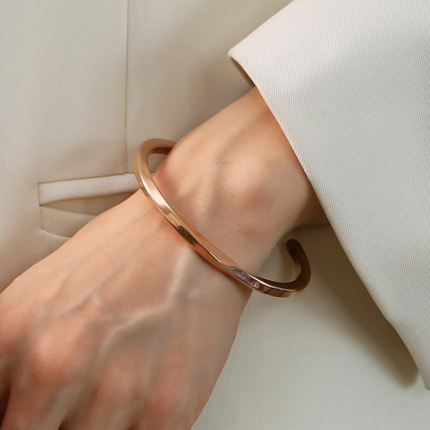 Minimalist Polished Twisted Bangle Opening Stainless Steel Waterproof Rust Proof Women's Bracelet Birthday Gifts Punk Jewelry