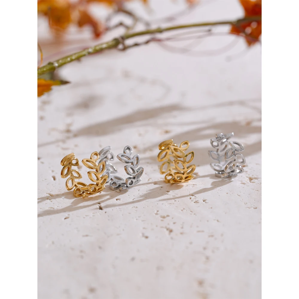 Yhpup Plant Leaf Hollow Ear Bone Clip Earrings