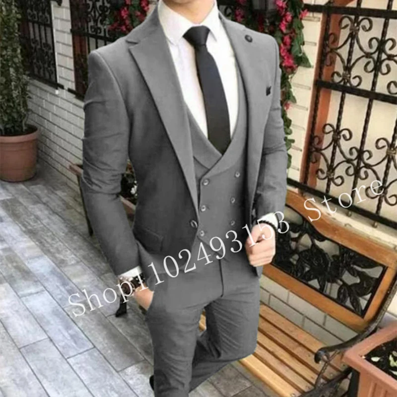 Black 3 Pieces Men Suits Slim Fit Male Wedding Suits Formal Business Groom Wear Tuxedos Blazer+Vest+Pants Costume Homme Mariage
