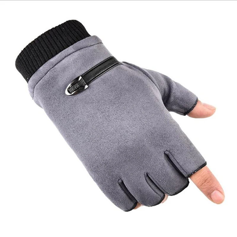 New Fashion Winter Suede Grace Men's Gloves Vintage Warm Windproof Touch Screen Write Driving Fingerless Glove Mittens
