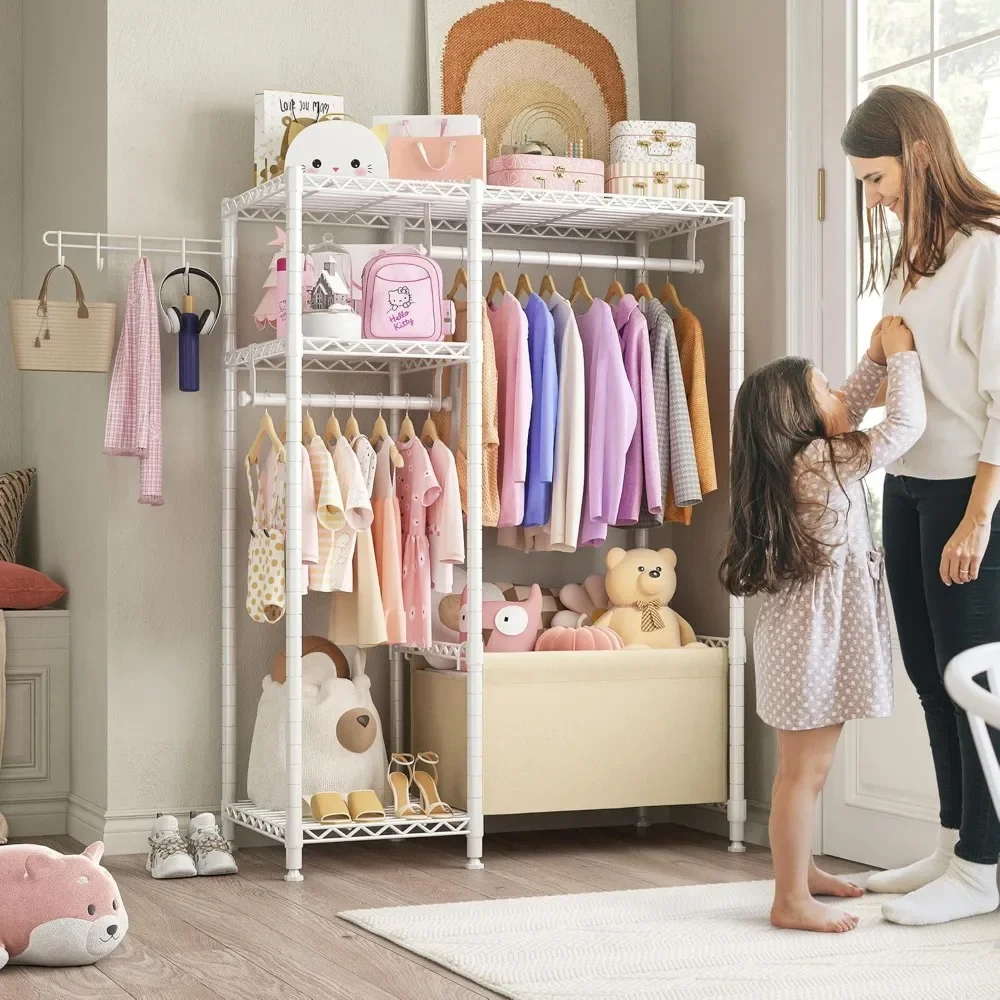 Clothes Rack Small with Shelves for Kids Students Children, Adjustable Girls Garment Rack Boy Wardrobe Closet