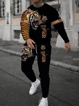 Lupo 3d Stampato Tshirt + Pantaloni Vestito Maschile Autunno e Inverno Casual maglietta Pullover Uomo Tuta Set Moda Abbigliamento da uomo Vestito 1