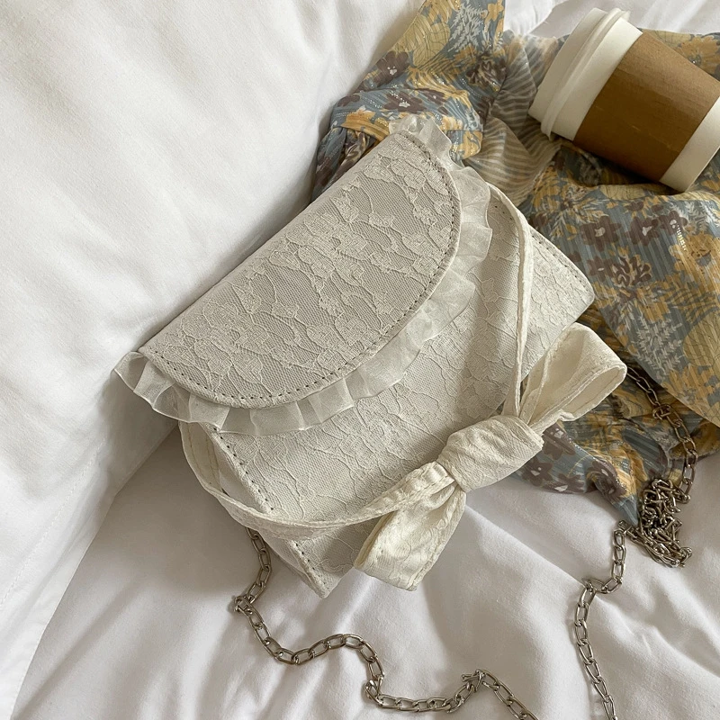 

2023 New Spring Autum Crossbody Bags For Women Vintage Lace Pearl Chain Ladies Small Square Shoulder Bag Female Purse Handbags