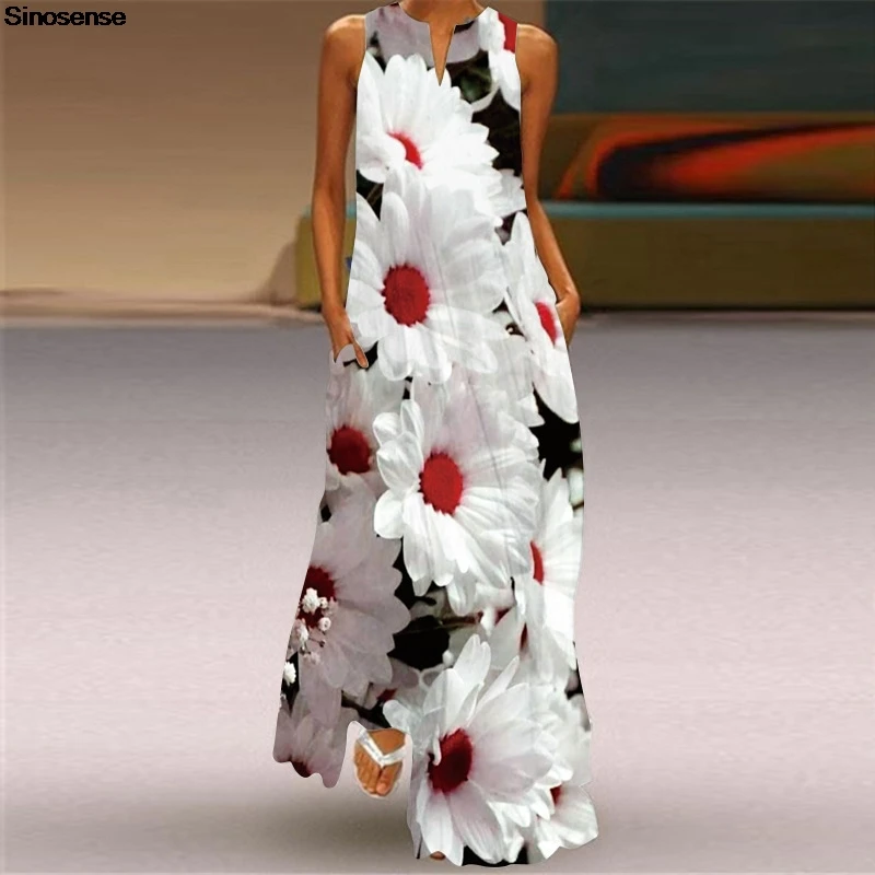 

Women Summer Floral Dress Sexy V Neck Sleeveless A Line Loose Flowy Boho Maxi Dress Elegant Long Evening Party Beach Dress 5XL