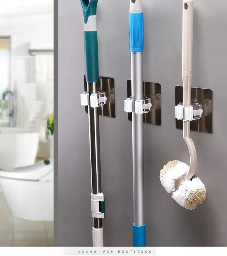 Description Picture 4 of itemMulti-Purpose Hooks Punch-free Mop Holder Bathroom Shelf Wall-Mounted Mop Broom Hanger Self Adhesive Hooks Bathroom Storage