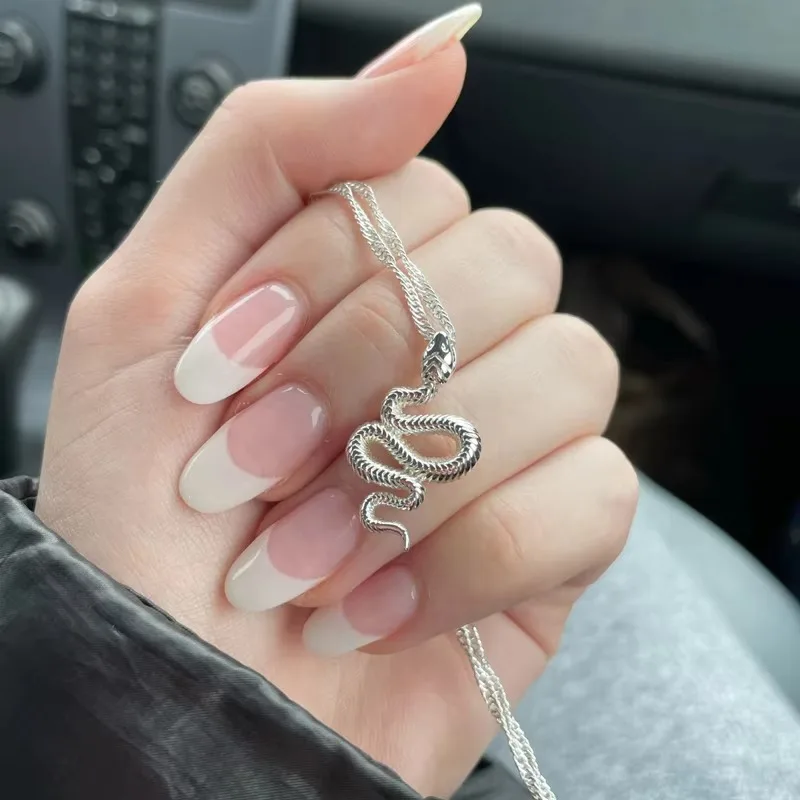 Goth Snake Pendant Necklace Stainless Steel Gold Color For Women