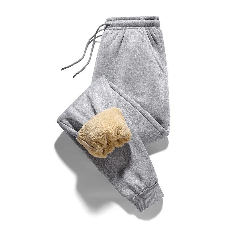 Men Autumn Winter Pants Thickened Fleece Outerwear Casual Warm Lamb Wool Sports Sweatpants