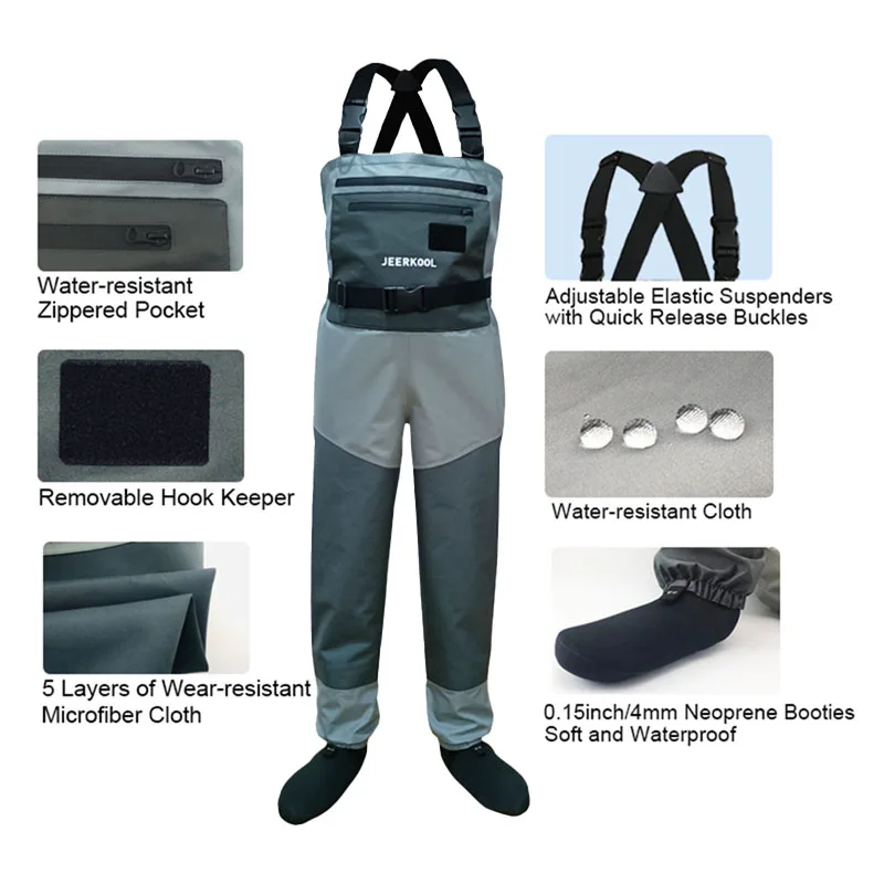 Waterproof Fishing Waders Men Women Hunting Fishing Suit Wading Pants with Neoprene Boots Waist Chest Clothing