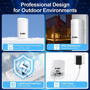 KuWFi 5.8G 900Mbps CPE Bridge Outdoor Waterproof Wireless WiFi Bridge AP Repeater Router PTP Up to 1-3KM with WAN LAN 24V POE 5