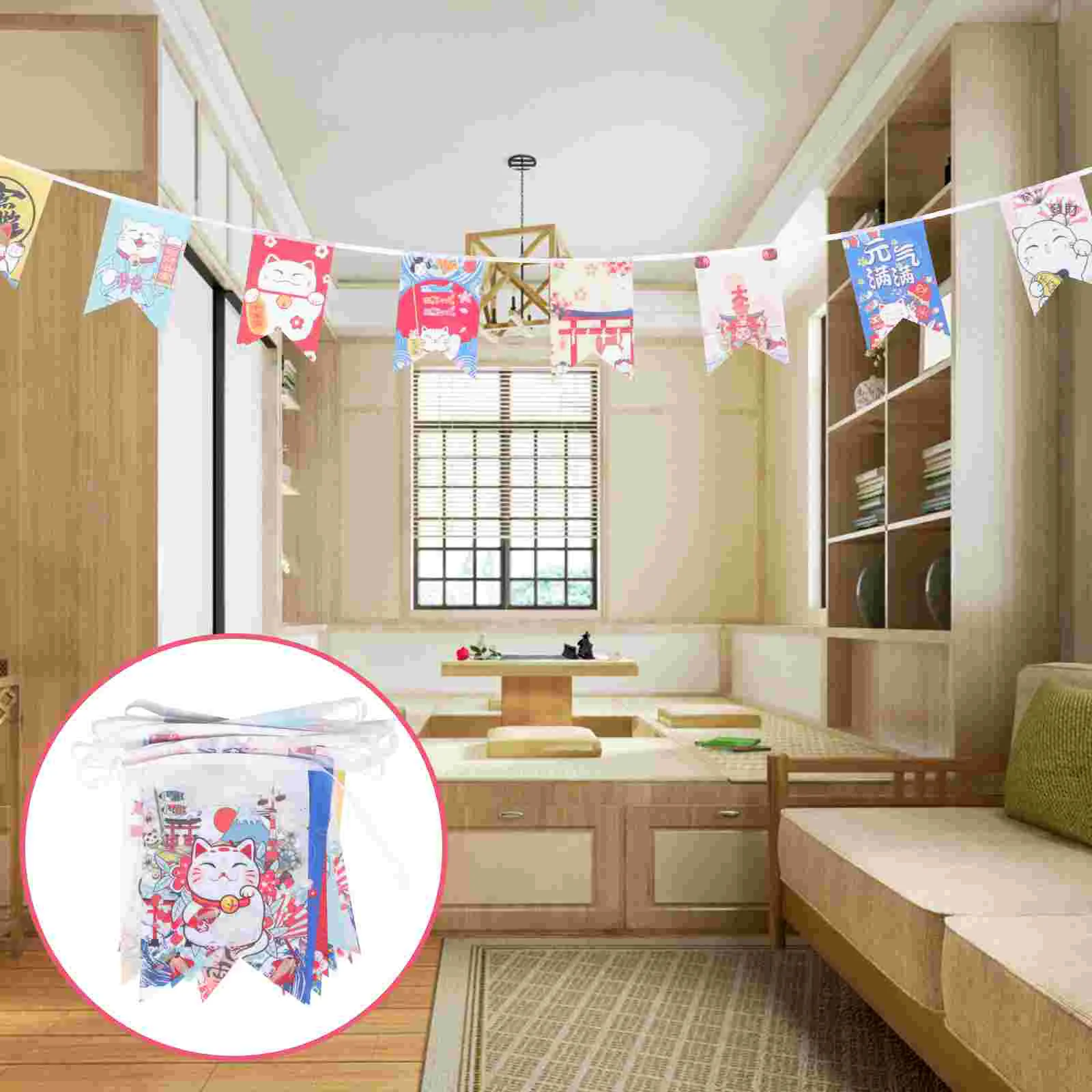 

Japanese Bar Restaurant Bunting Banner Fortune Cat Hanging Banner Ornament